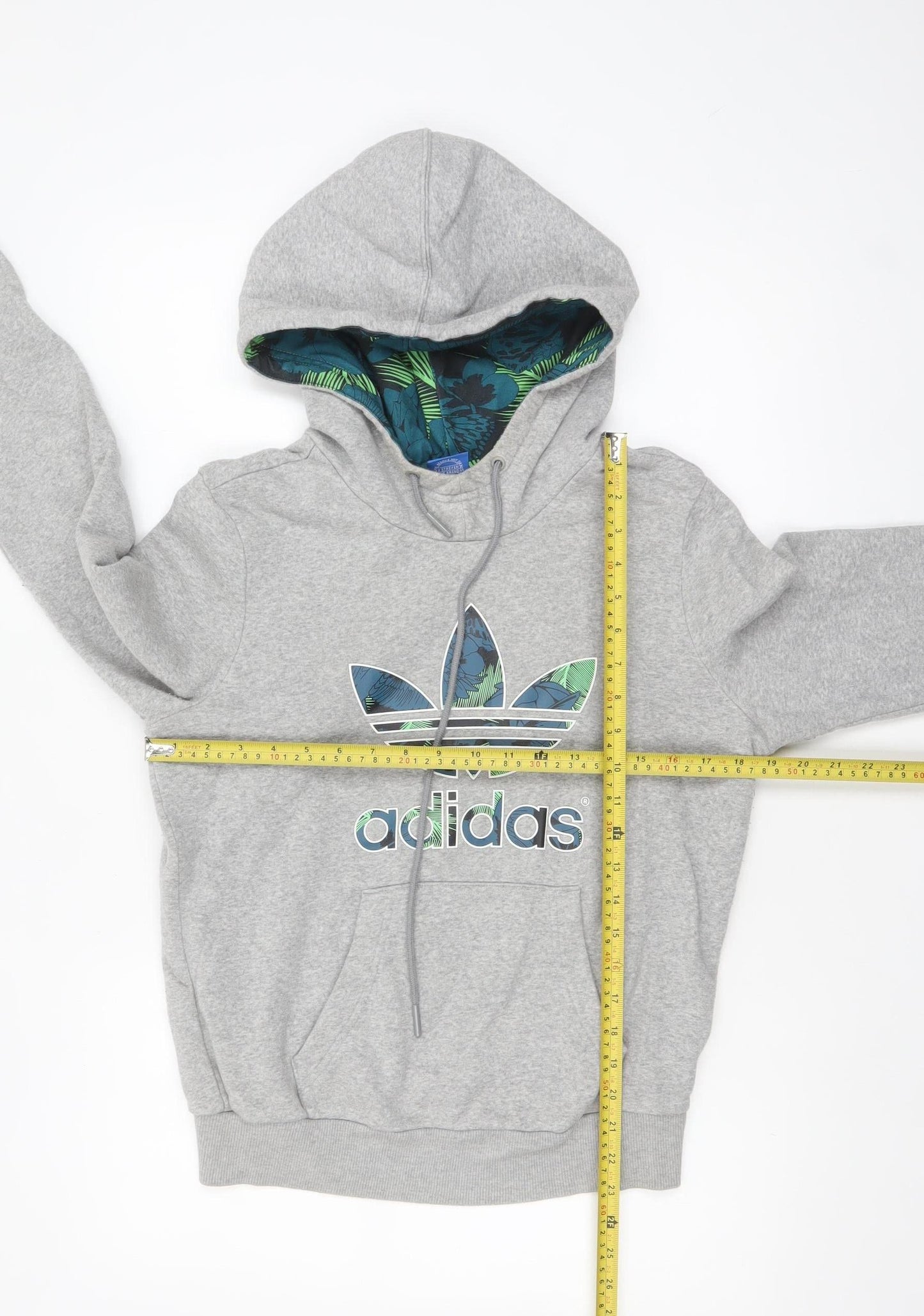 Adidas Womens Grey Hooded Pullover Hoodie Size S Floral Lined
