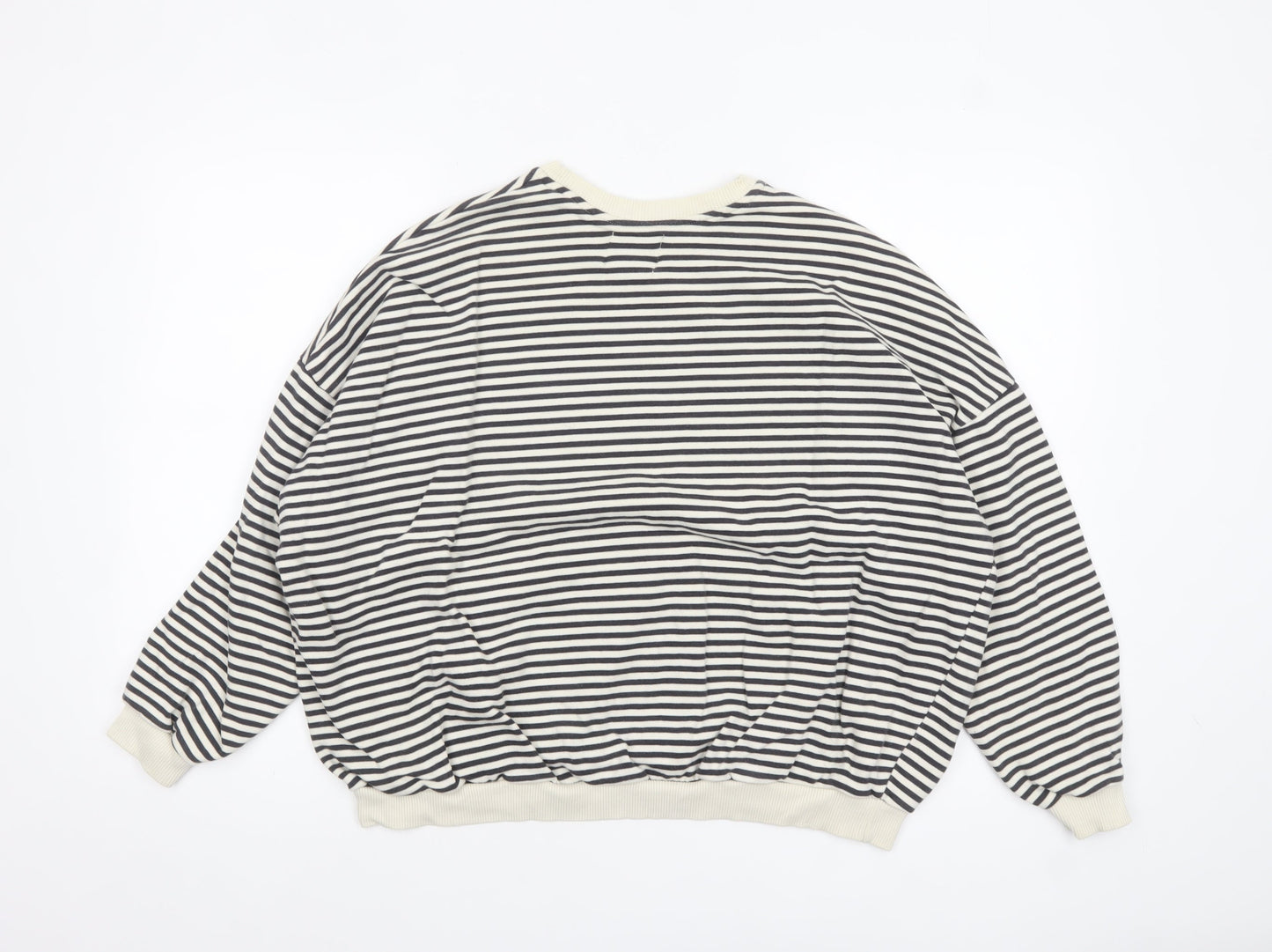 Pull&Bear Women’s Black & White Striped Crew Neck Sweatshirt XS