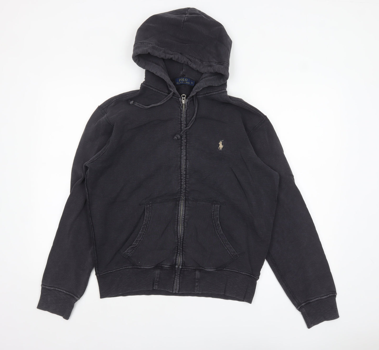 Ralph Lauren Men’s Black Full Zip Hoodie Size M Cotton Logo Sweatshirt
