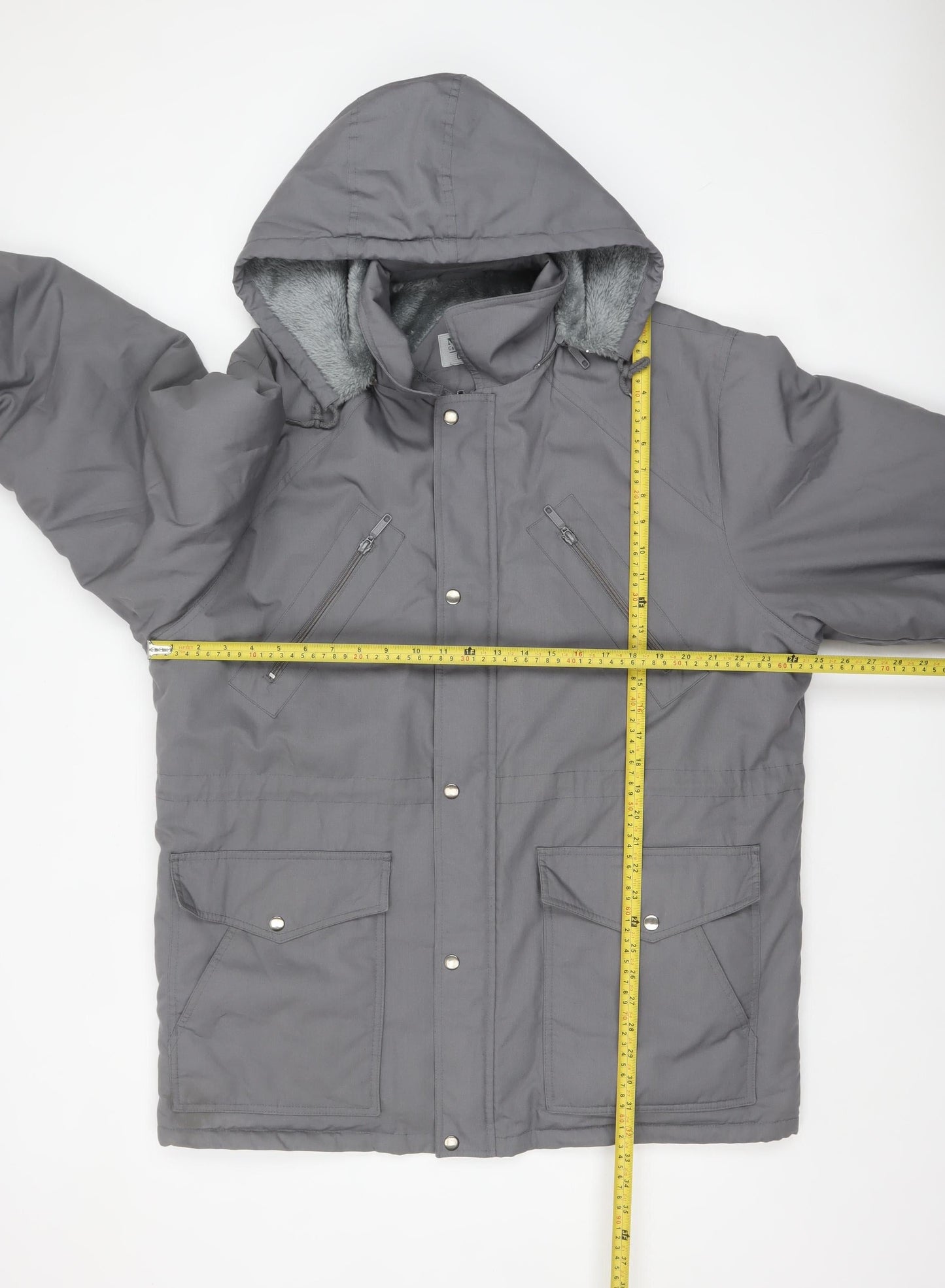 MC Casuals Men's Grey L Hooded Parka Jacket Lined Winter Coat
