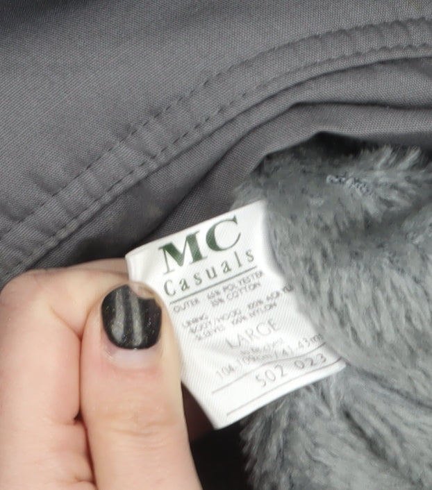 MC Casuals Men's Grey L Hooded Parka Jacket Lined Winter Coat