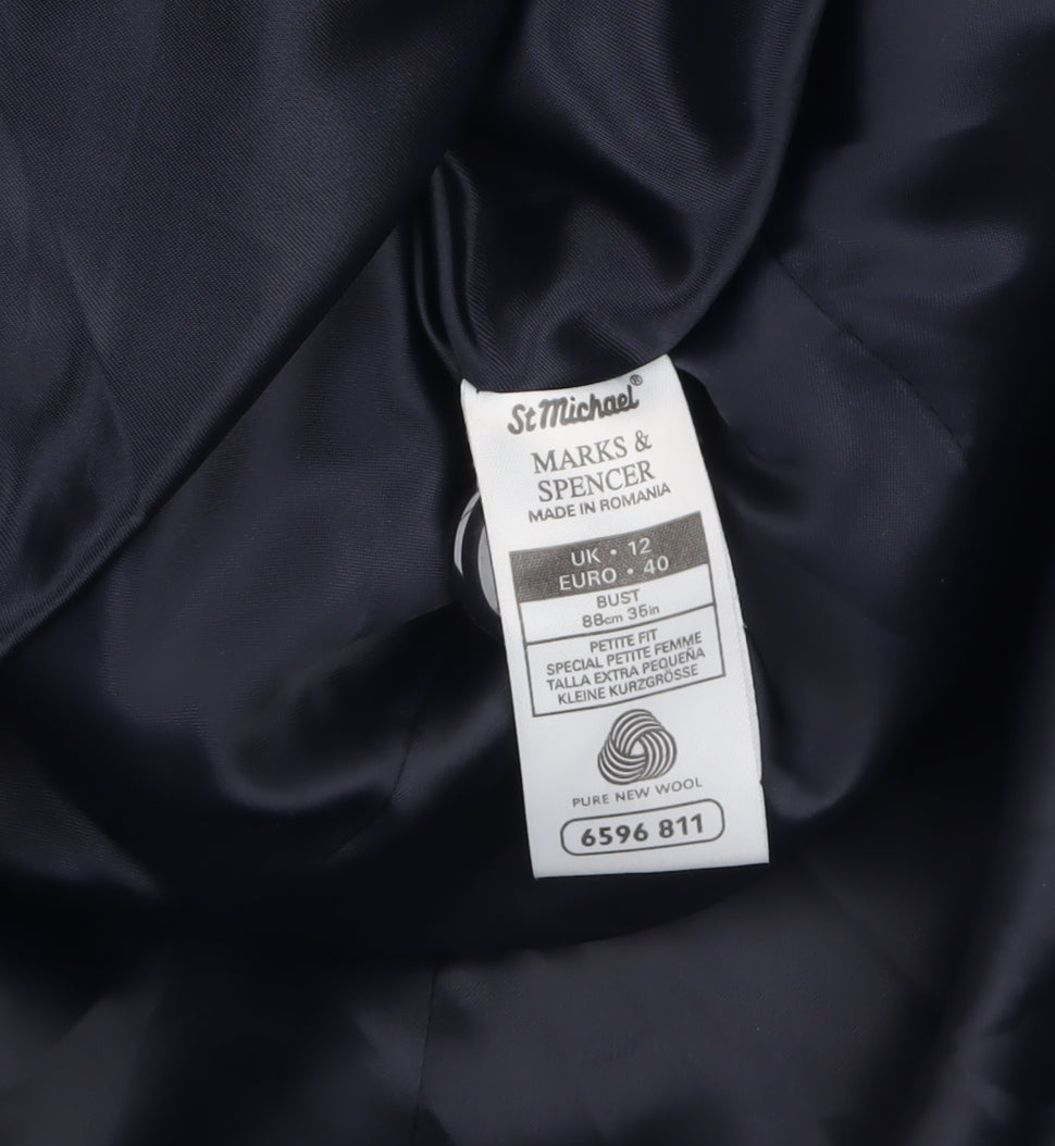 Marks and Spencer Women Black Wool Petite Long Overcoat UK 12