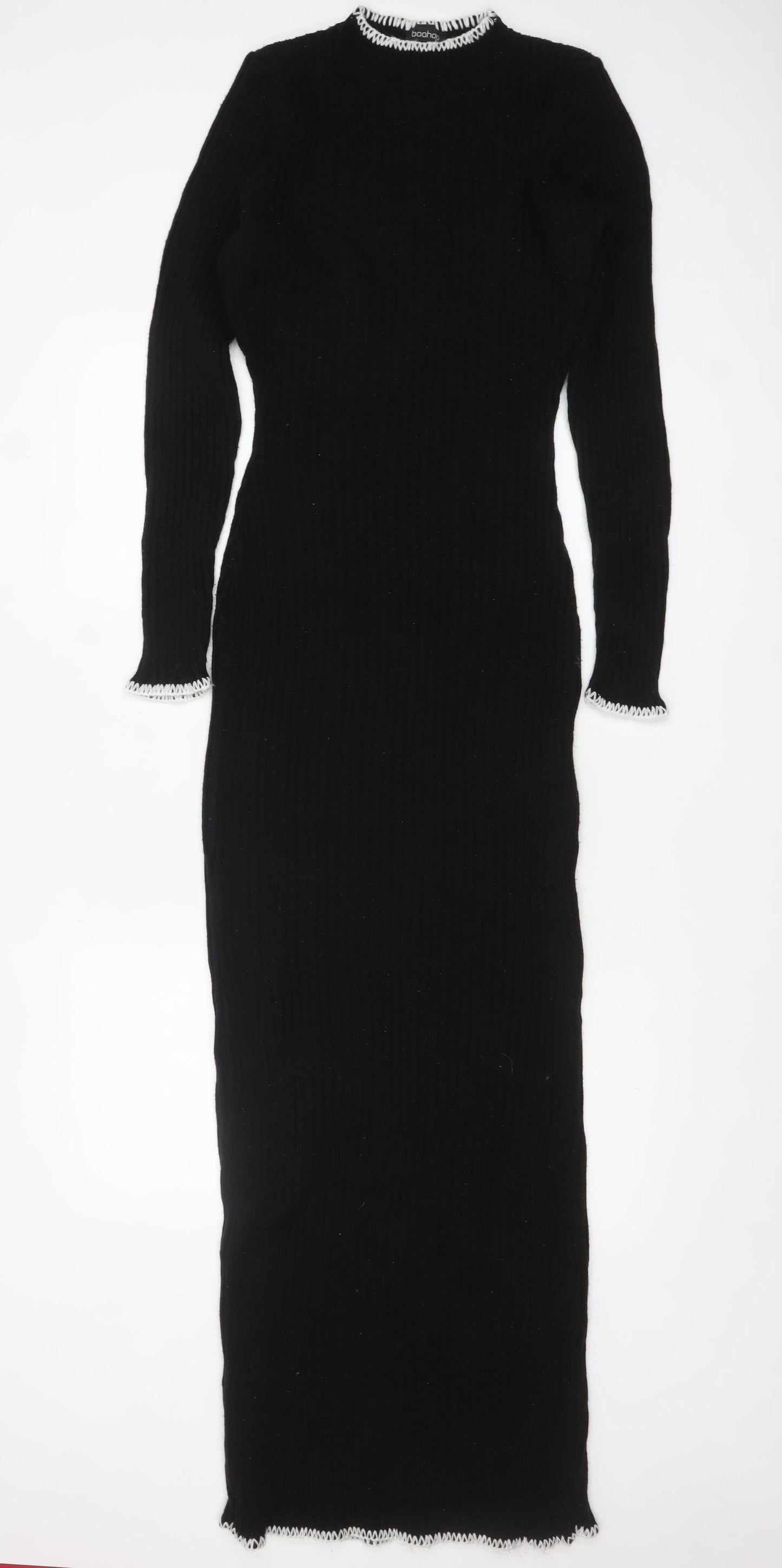 Boohoo Women’s Black Knit Bodycon Midi Dress Size M Long Sleeve