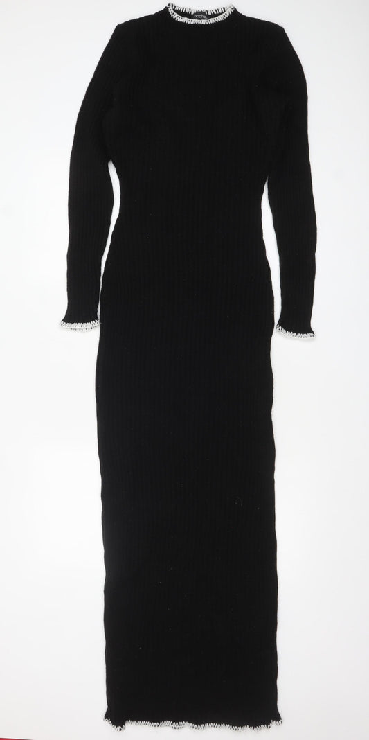 Boohoo Women’s Black Knit Bodycon Midi Dress Size M Long Sleeve