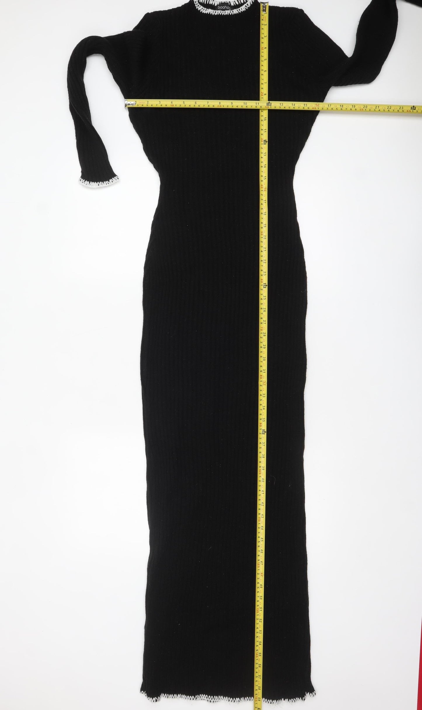 Boohoo Women’s Black Knit Bodycon Midi Dress Size M Long Sleeve