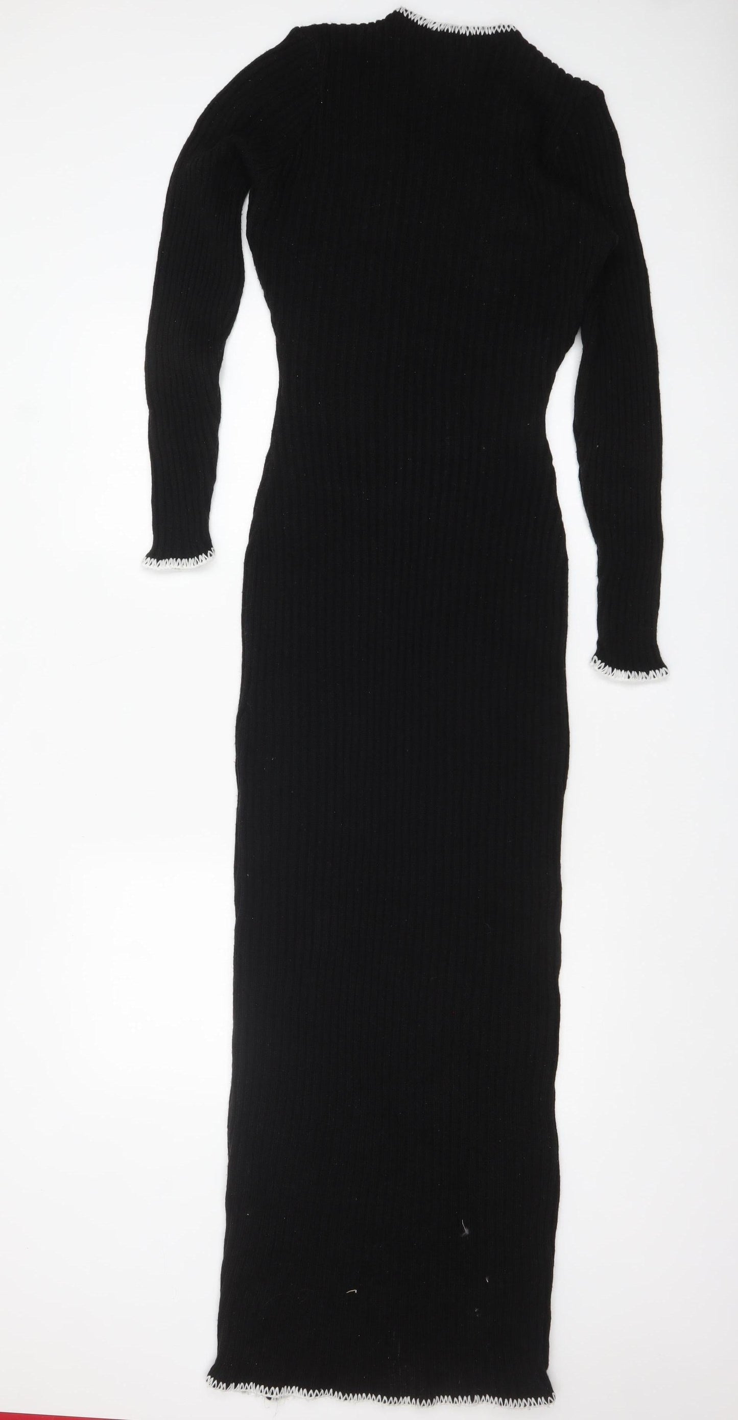 Boohoo Women’s Black Knit Bodycon Midi Dress Size M Long Sleeve