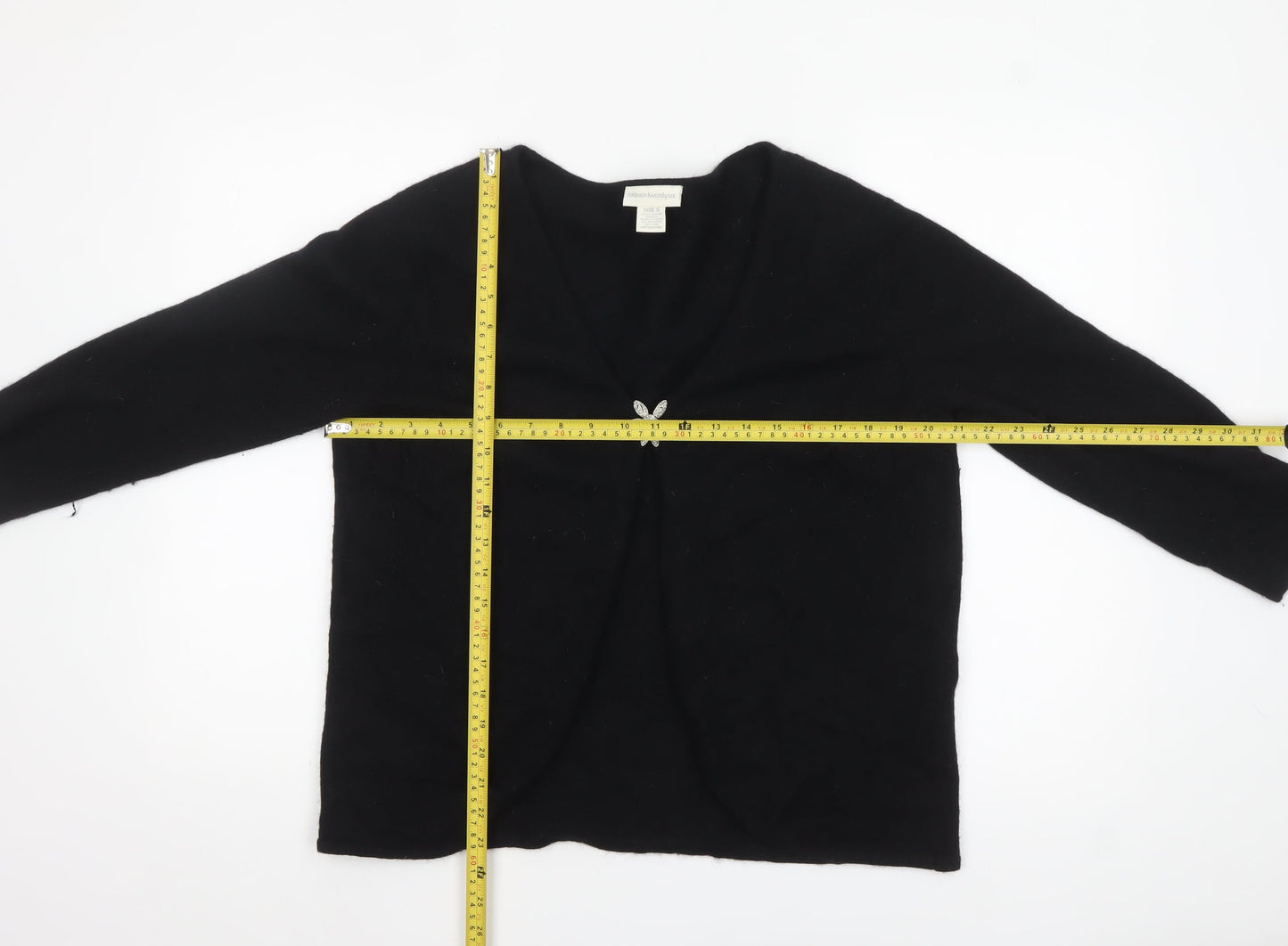 Sixteen TwentySix Women's Black Wool Angora Cardigan Size S Jewel Accent