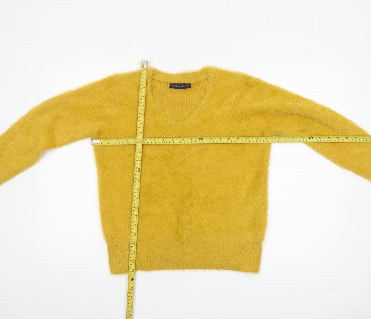 Marks and Spencer Womens Yellow V-Neck Fluffy Knit Jumper M