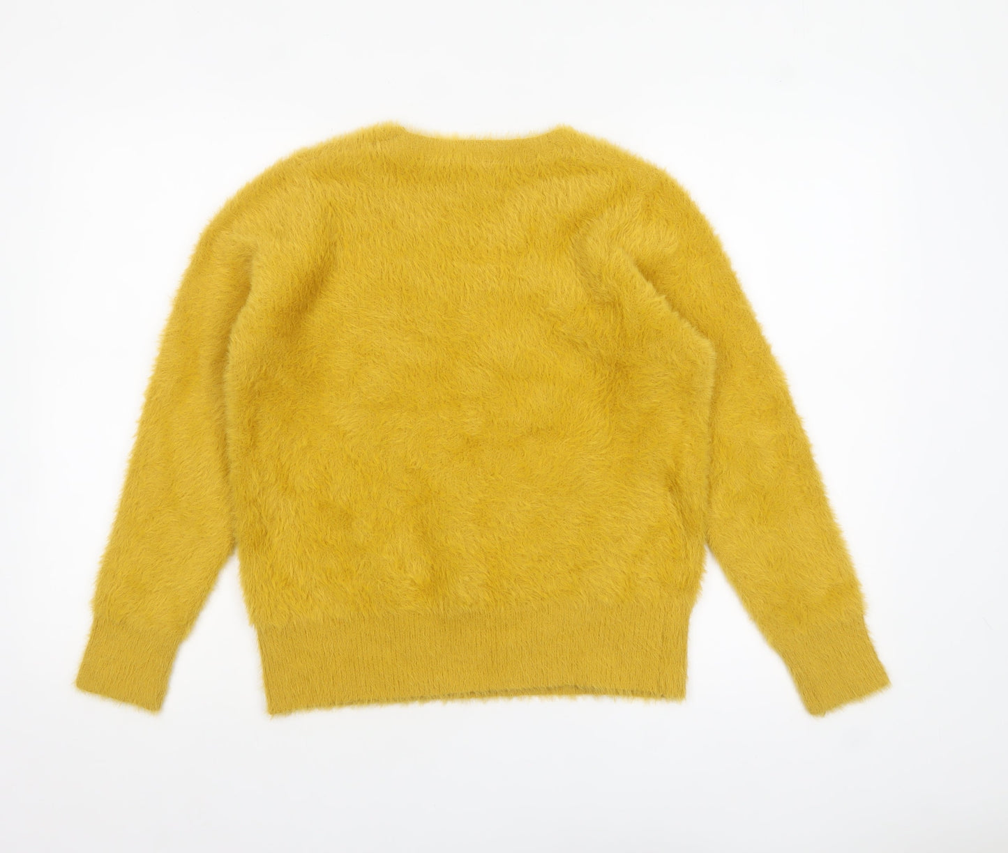 Marks and Spencer Womens Yellow V-Neck Fluffy Knit Jumper M