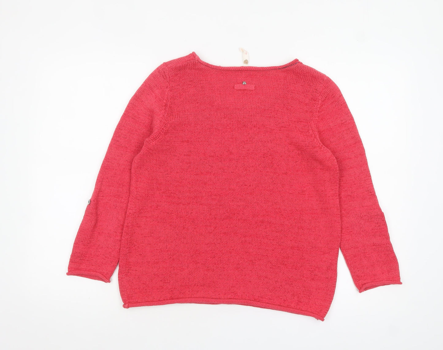 White Stuff Women's Pink Linen Cotton Scoop Neck Jumper Size 12