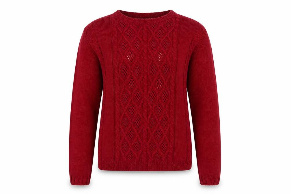 Berkertex Women's Dark Red Cable-Knit Acrylic Jumper Size 10-12