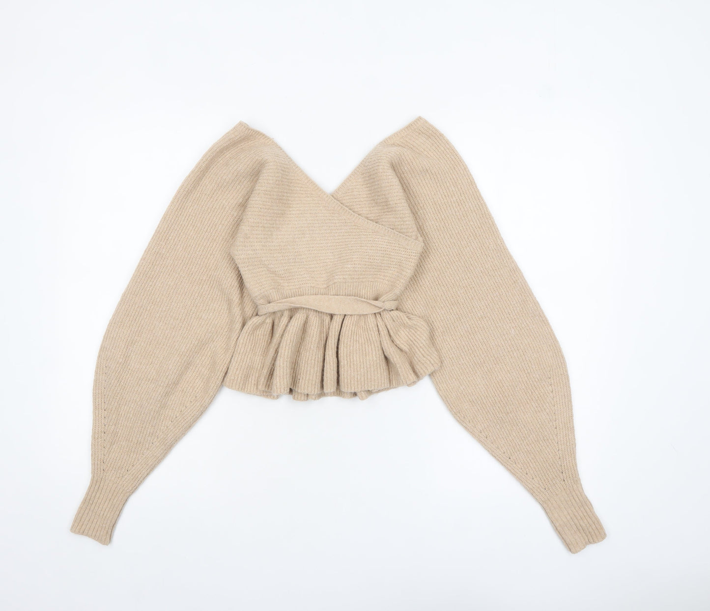 ASOS Design Women Beige Wrap Jumper UK 10 Belted Long Sleeve Knit