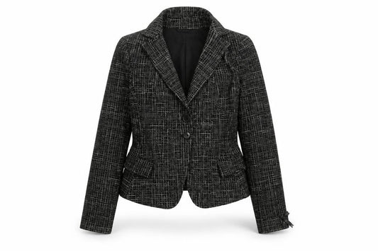 Patrizia Pepe Women’s Black Check Tweed Wool Blazer Size 16
