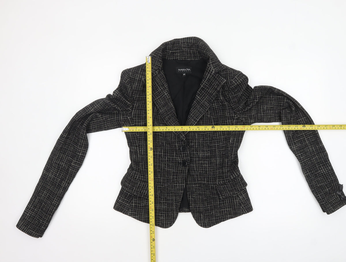 Patrizia Pepe Women’s Black Check Tweed Wool Blazer Size 16