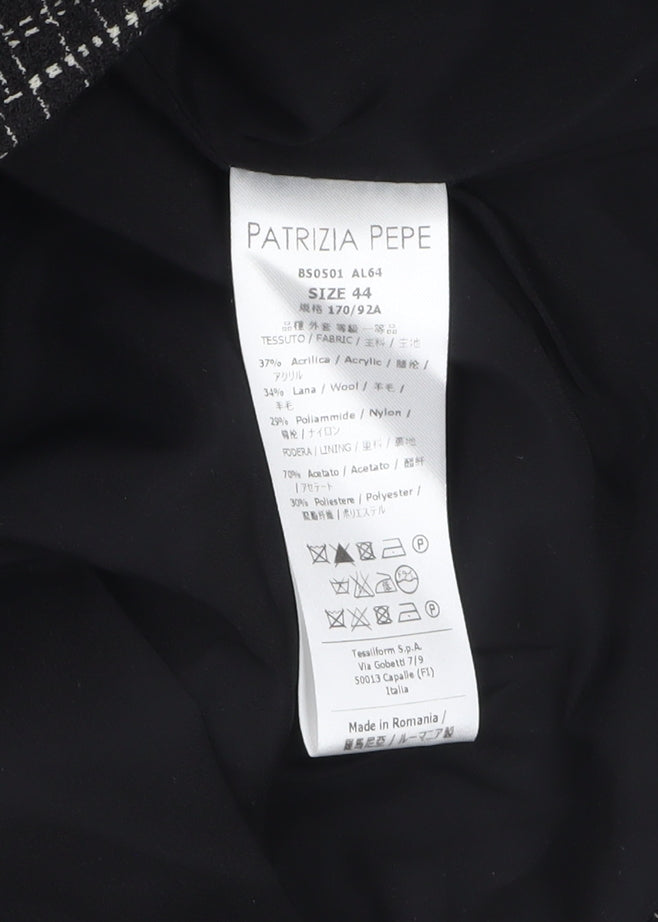 Patrizia Pepe Women’s Black Check Tweed Wool Blazer Size 16