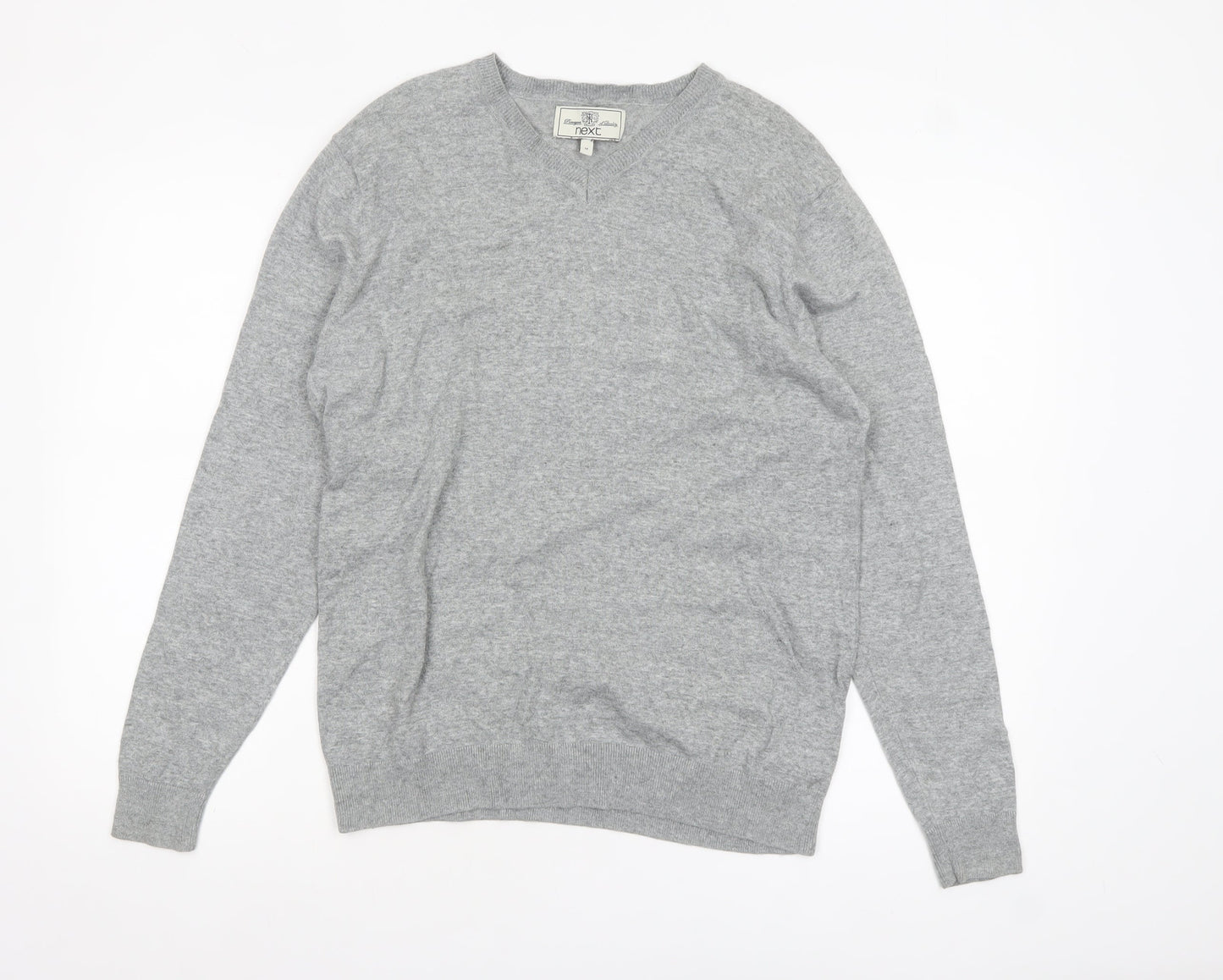 Next Men’s Grey V-Neck Cotton Jumper M Classic Knit Pullover
