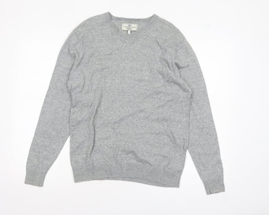 Next Men’s Grey V-Neck Cotton Jumper M Classic Knit Pullover