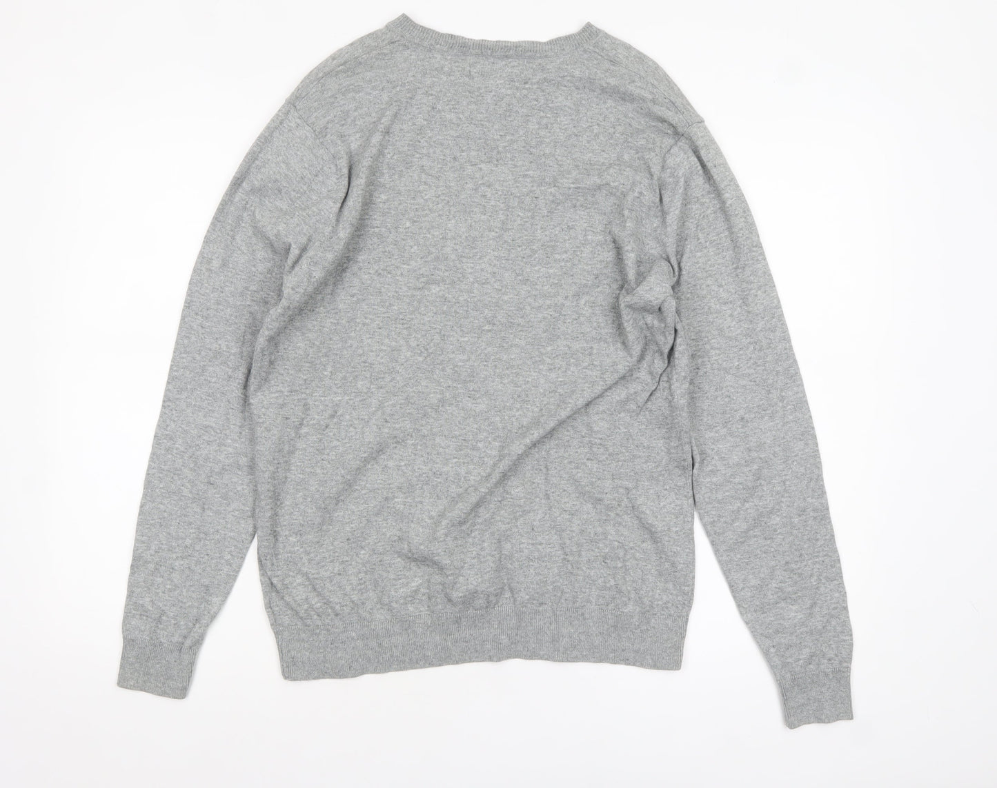 Next Men’s Grey V-Neck Cotton Jumper M Classic Knit Pullover
