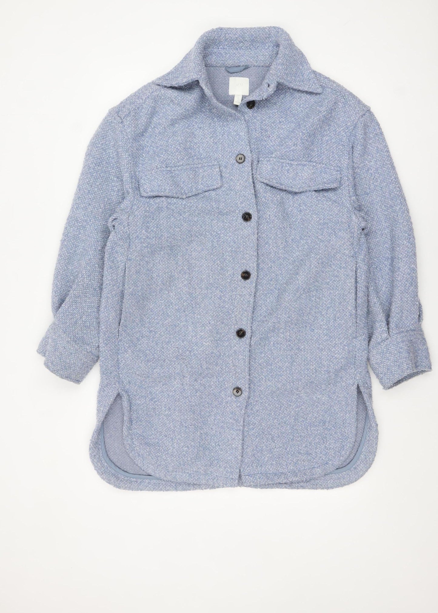 H&M Women Blue Tweed Mid-Length Shacket Jacket XS