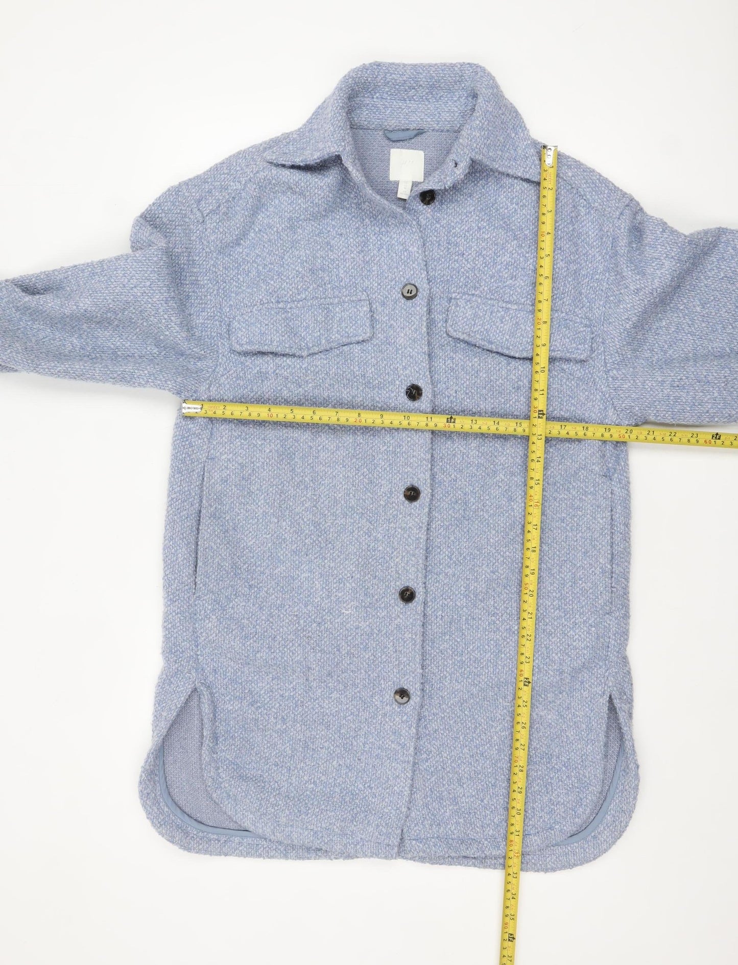 H&M Women Blue Tweed Mid-Length Shacket Jacket XS