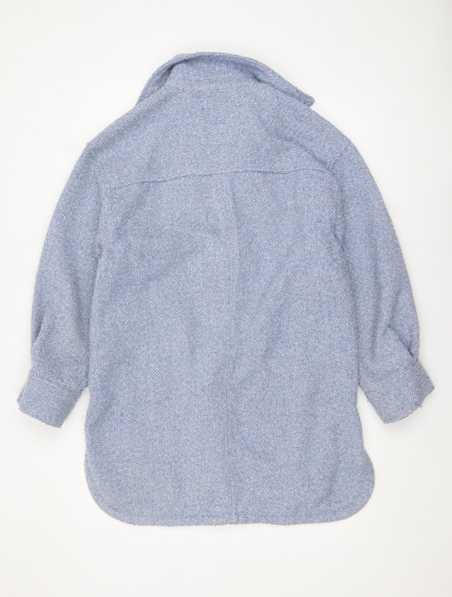 H&M Women Blue Tweed Mid-Length Shacket Jacket XS