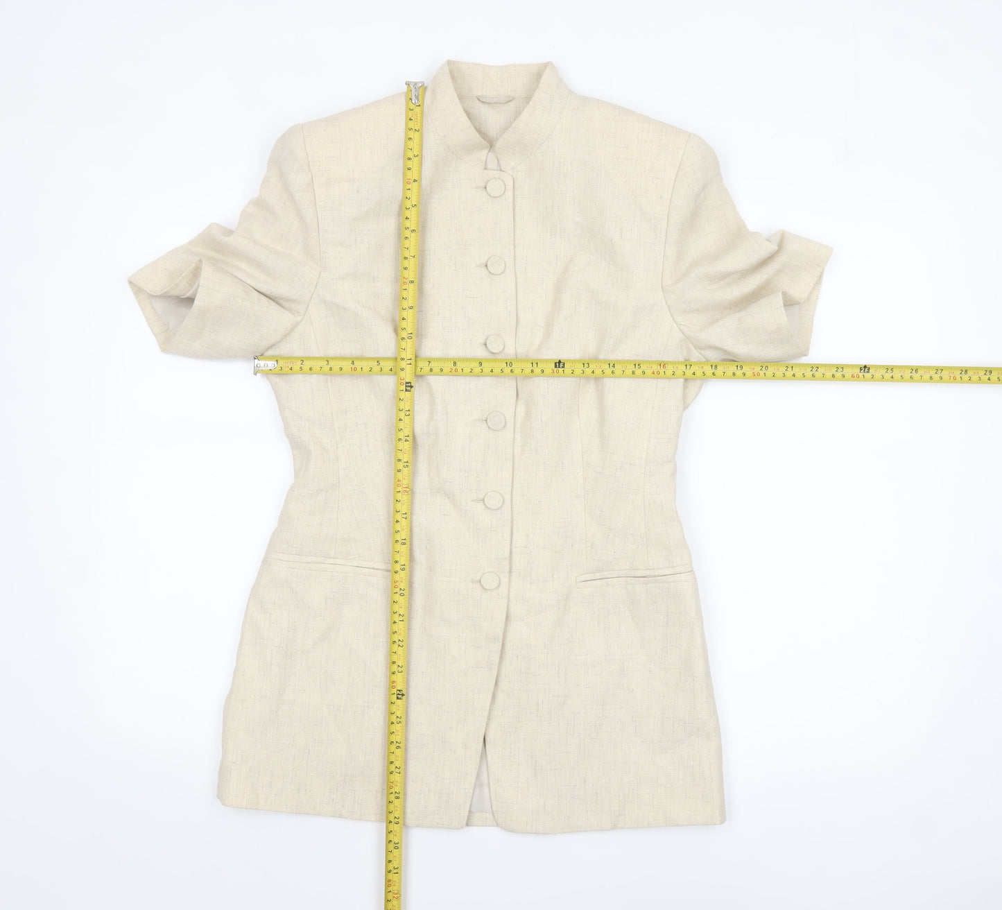 Richards Womens Beige Linen Blend Short Sleeve Suit Jacket Size 10