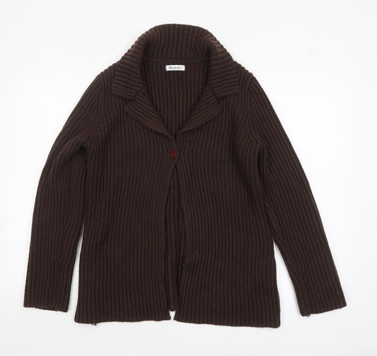 Berkertex Women Brown Knit Collared Cardigan Size 10-12