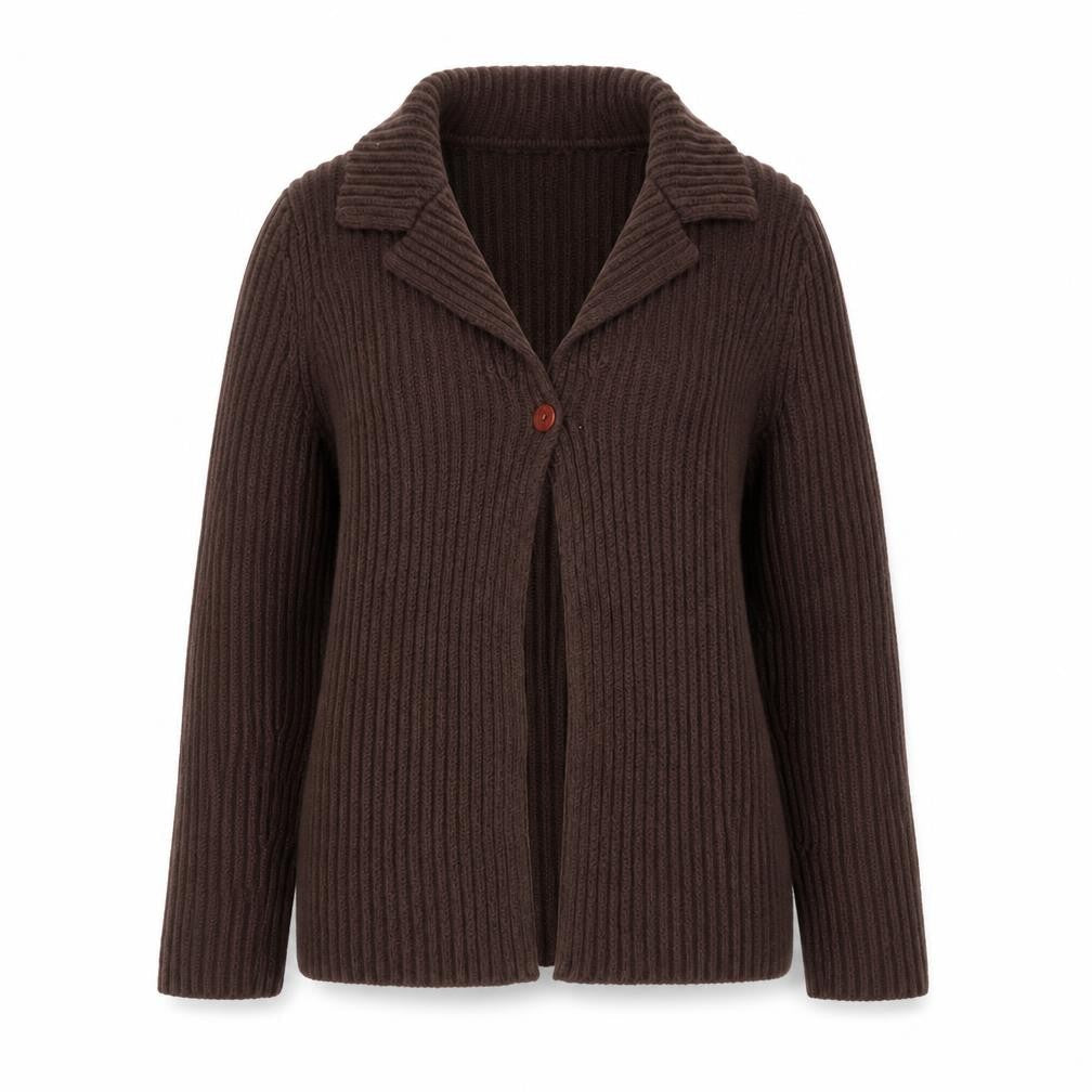 Berkertex Women Brown Knit Collared Cardigan Size 10-12