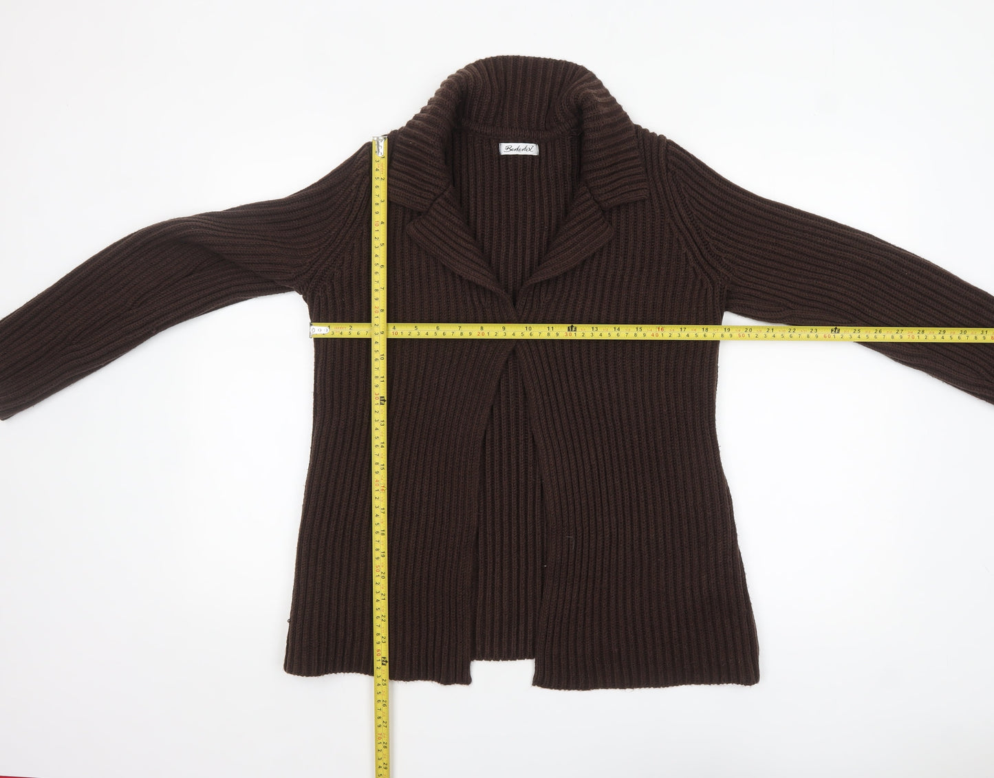 Berkertex Women Brown Knit Collared Cardigan Size 10-12
