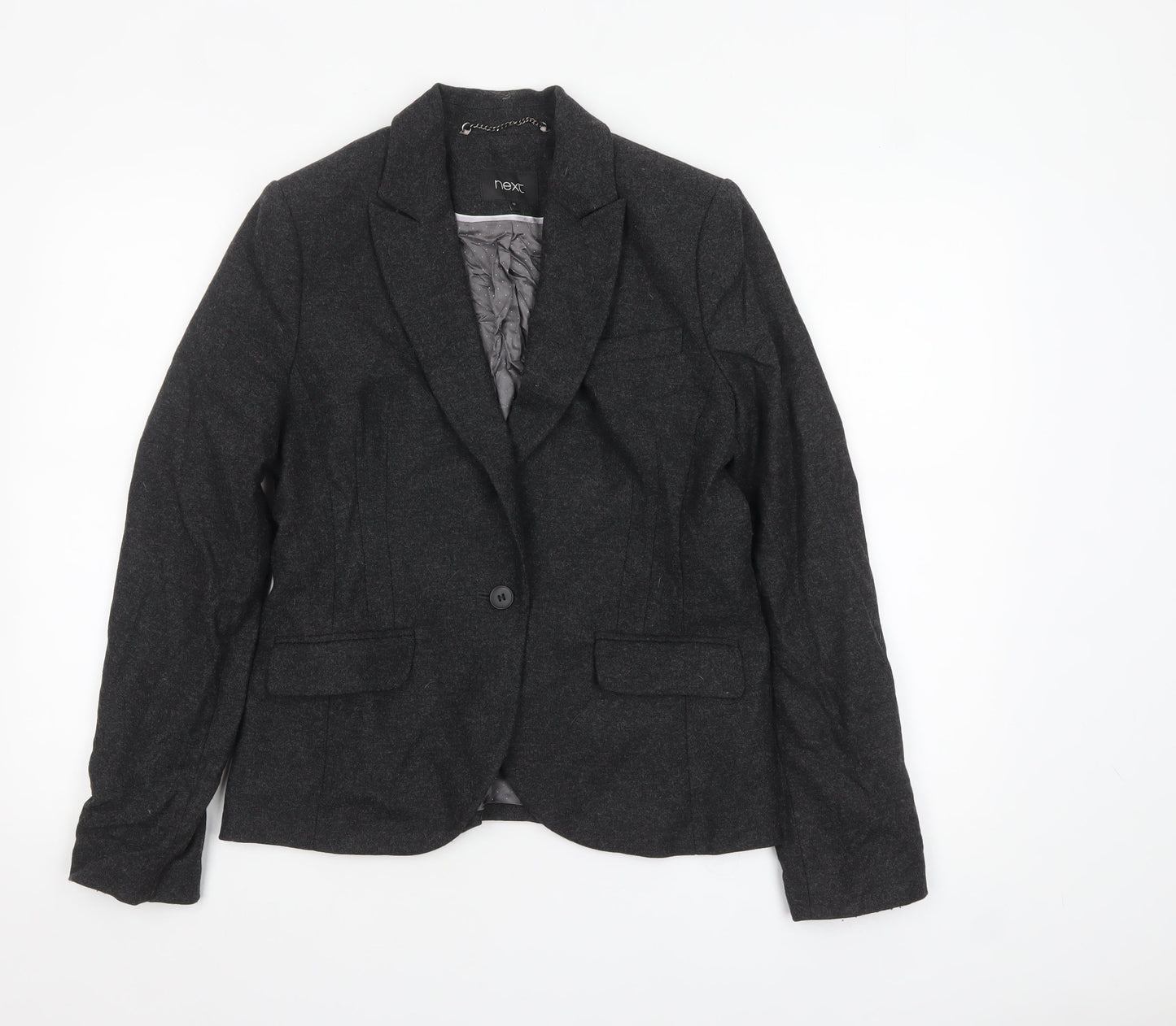 Next Women Charcoal Grey Wool Blend Single-Breasted Blazer UK 12