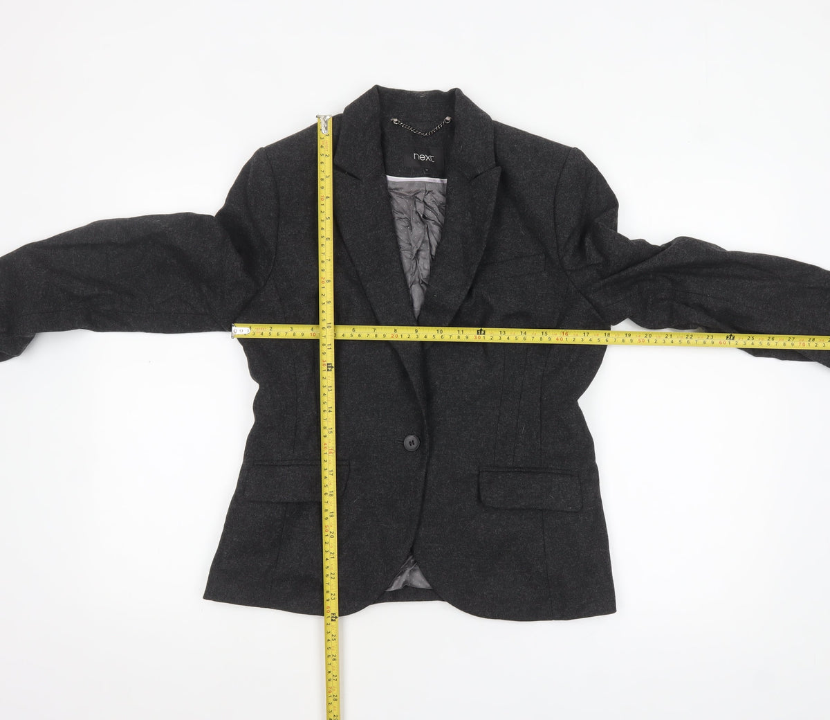 Next Women Charcoal Grey Wool Blend Single-Breasted Blazer UK 12