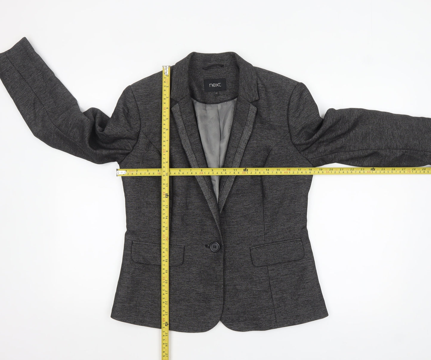 Next Women’s Grey Herringbone Blazer Size 12 Classic Single-Breasted Jacket