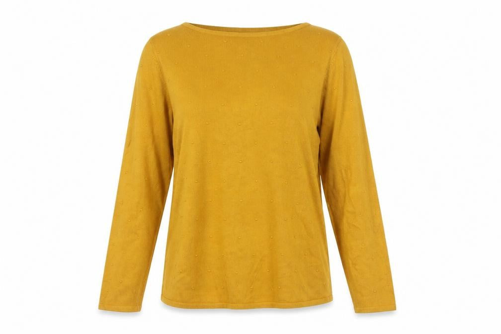 Bonmarché Women Yellow Size 12 Knit Crew Neck Pullover Jumper