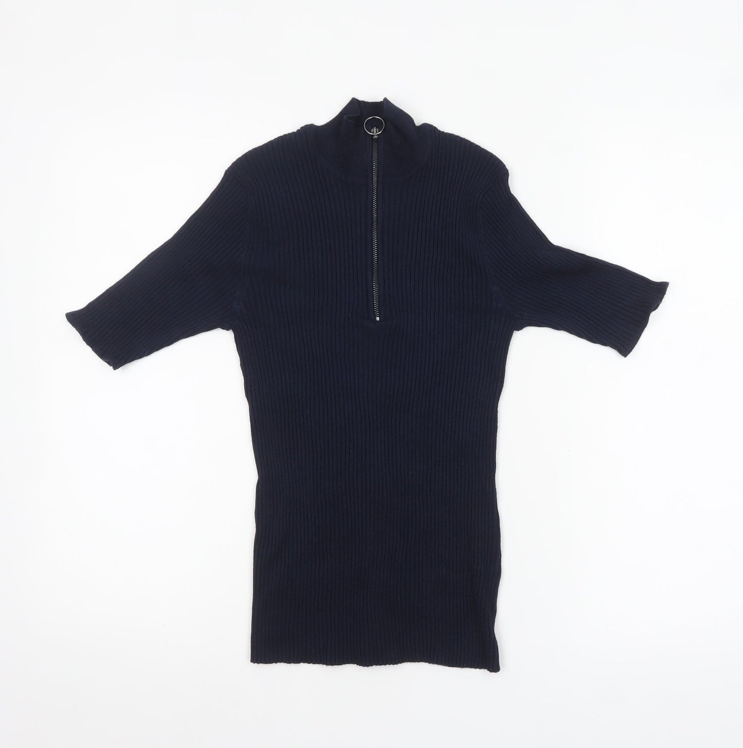 Verve Ami Women's Blue Mock Neck Short Sleeve Zip Jumper Size S