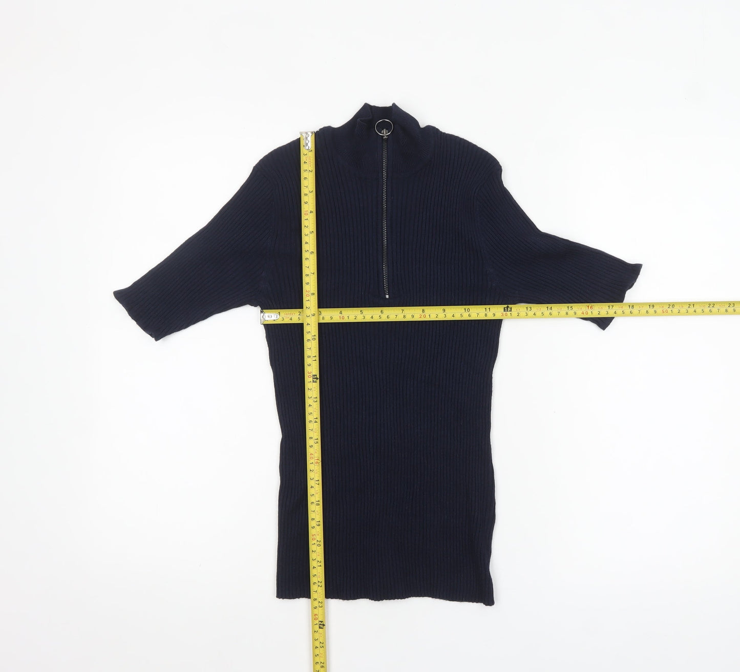 Verve Ami Women's Blue Mock Neck Short Sleeve Zip Jumper Size S