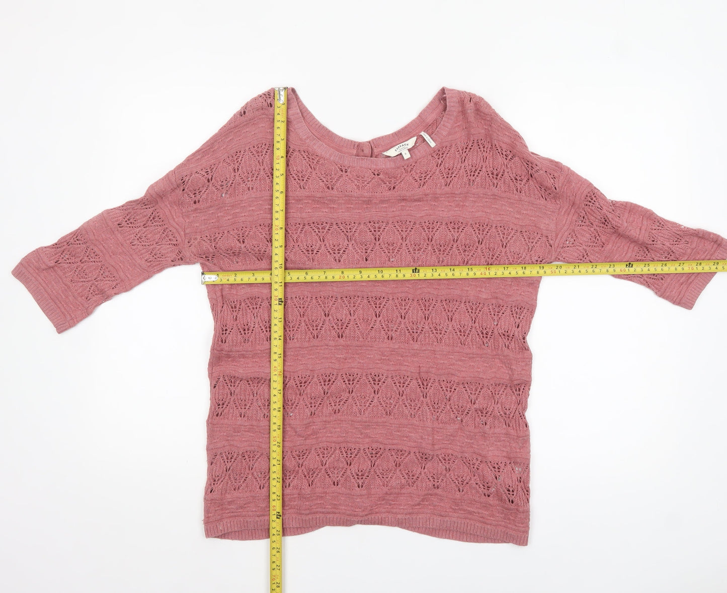 FatFace Women’s Pink Open Knit 3/4 Sleeve Cotton Cardigan Size 8