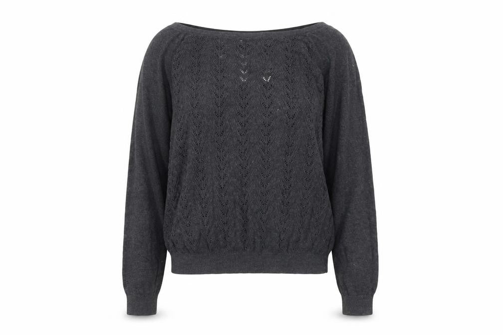 Mango Women’s Grey V-Neck Open-Knit Jumper Size 14