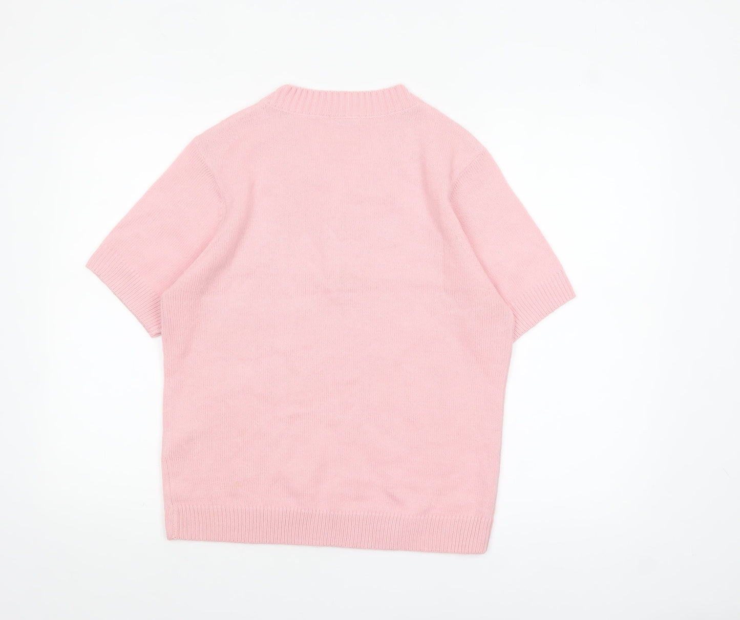 Damart Women Pink M Henley V-Neck Short Sleeve Acrylic Jumper