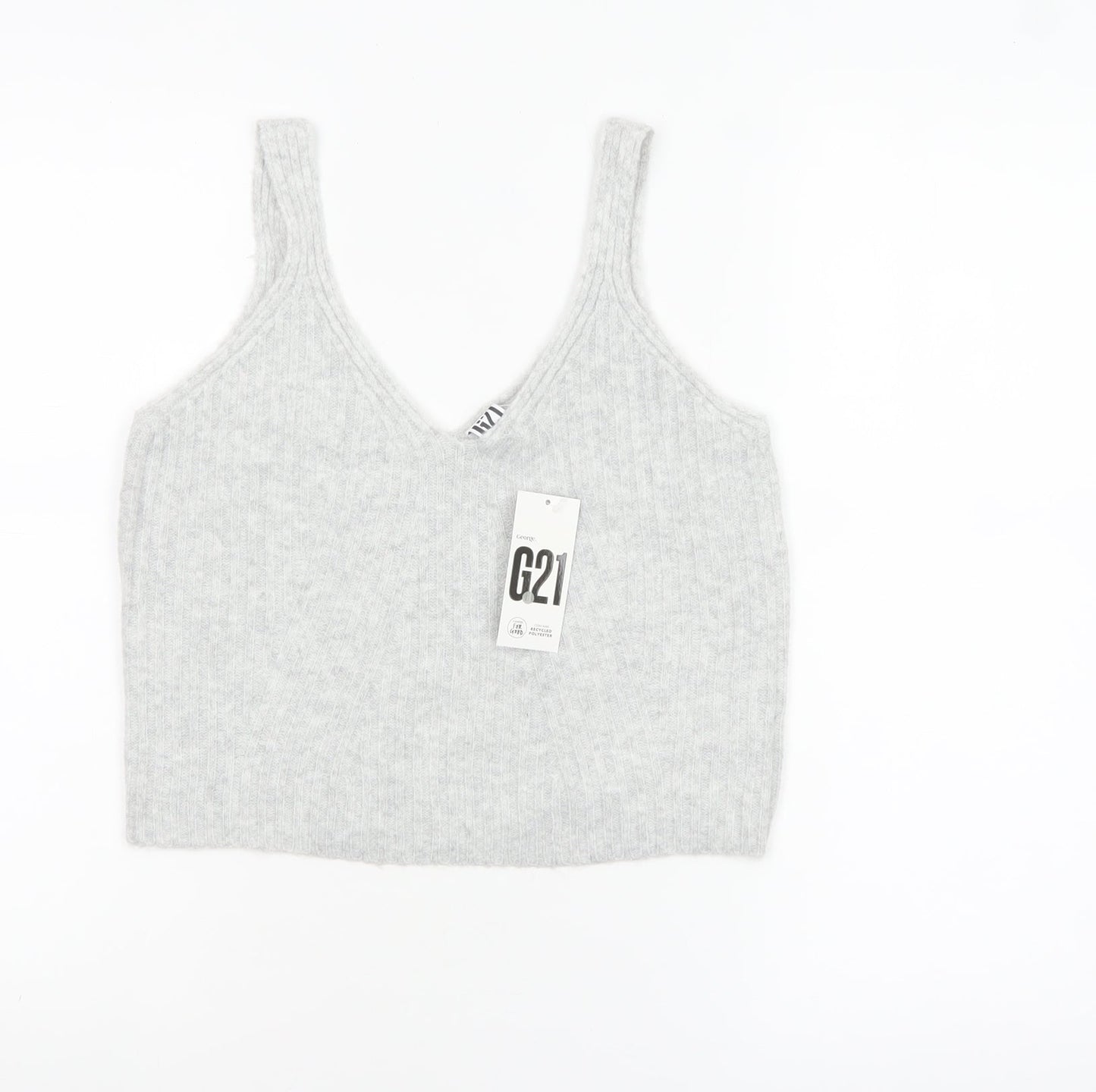 George Women’s Grey V-Neck Cropped Knit Tank Top L