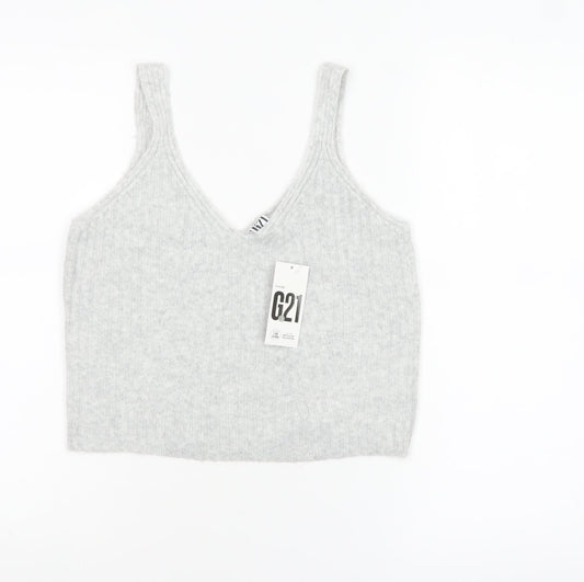 George Women’s Grey V-Neck Cropped Knit Tank Top L