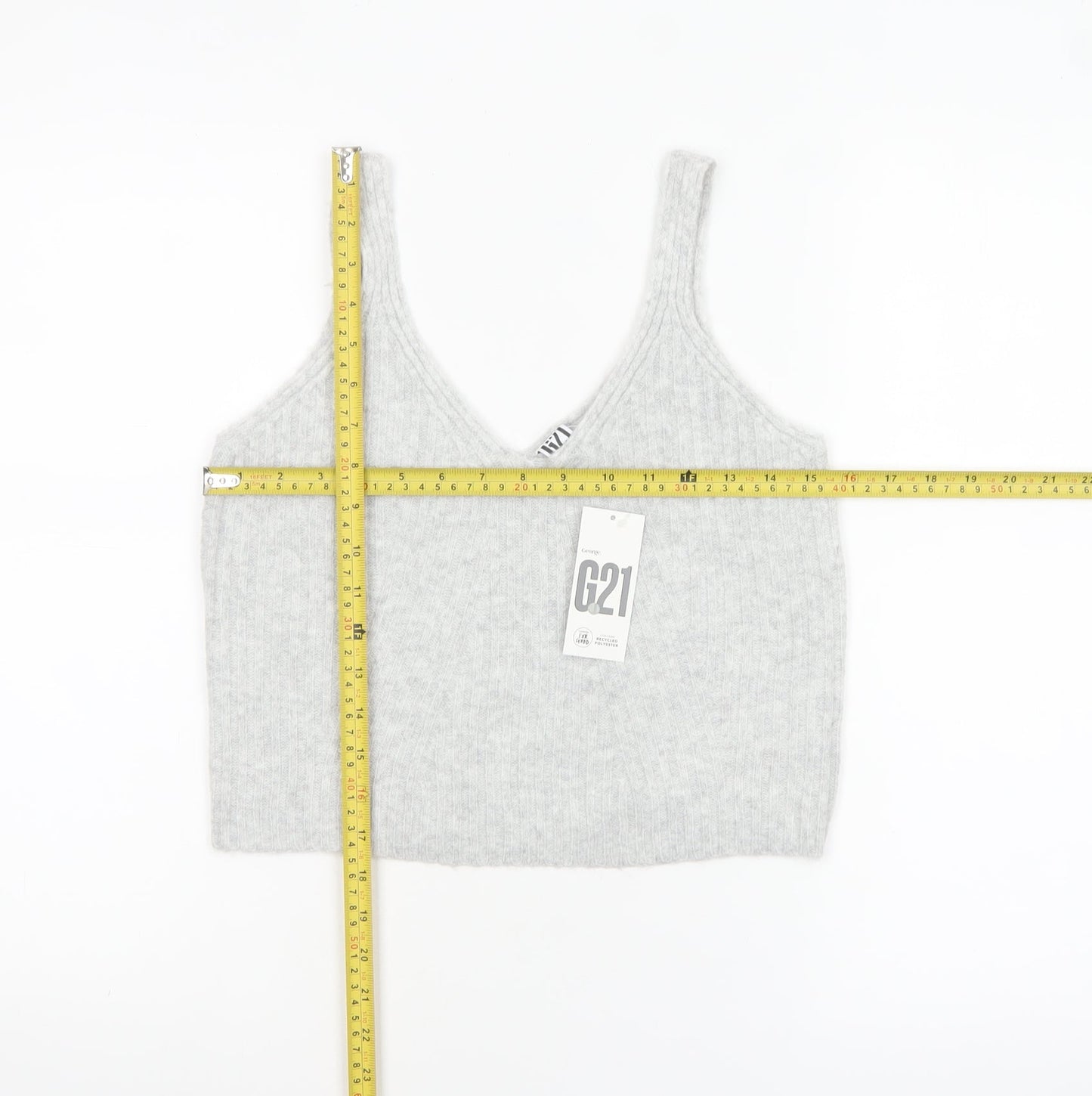 George Women’s Grey V-Neck Cropped Knit Tank Top L