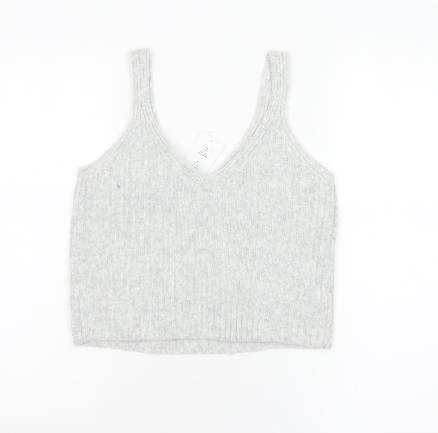 George Women’s Grey V-Neck Cropped Knit Tank Top L