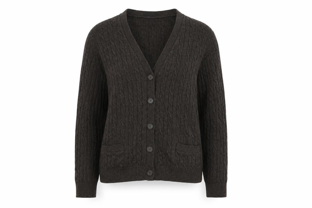 Lands' End Women's Brown Wool Cable-Knit Cardigan L