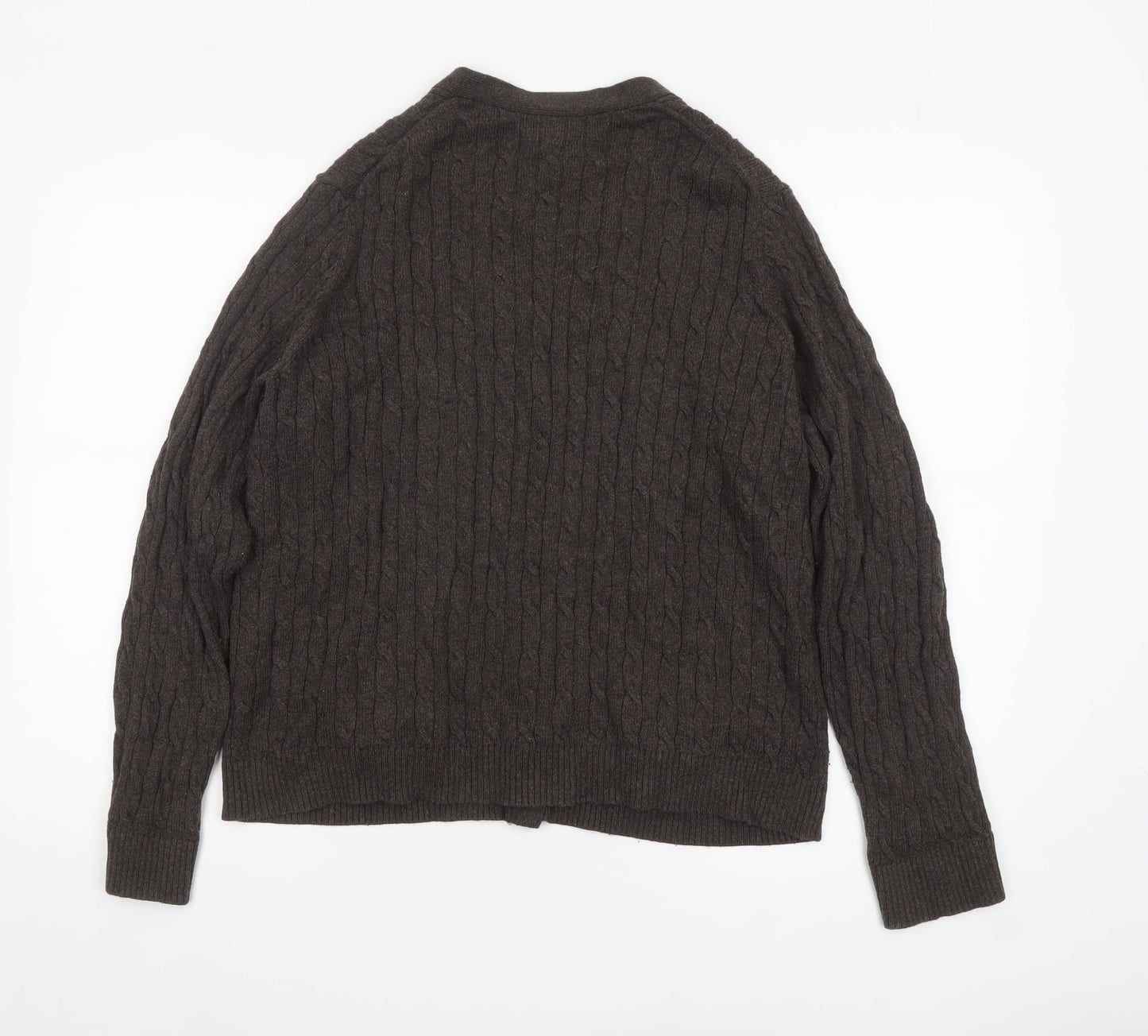 Lands' End Women's Brown Wool Cable-Knit Cardigan L
