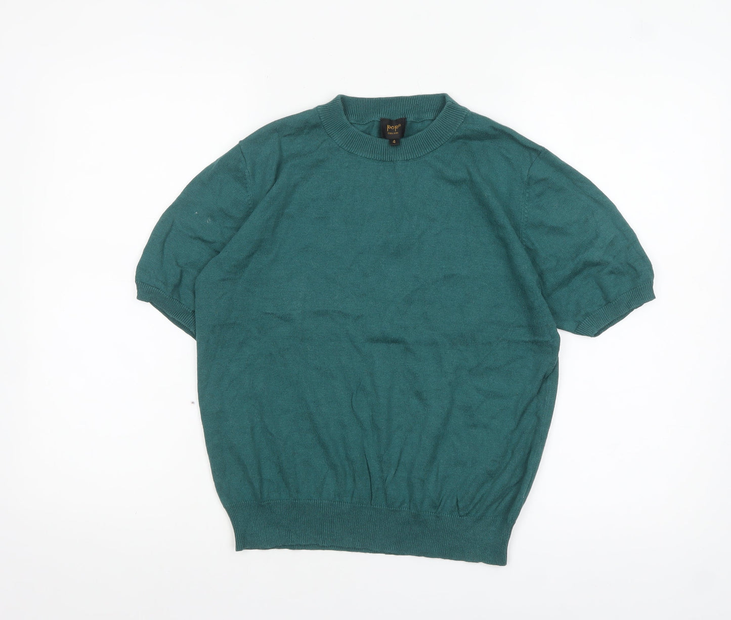 Pop England Women's Green Short Sleeve Crew Neck Cotton Pullover Jumper Size 4