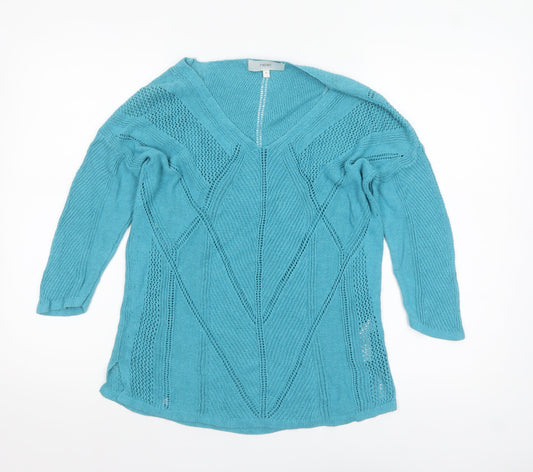 Next Women Blue Cotton Knit V-Neck 3/4 Sleeve Pullover Jumper Size 12