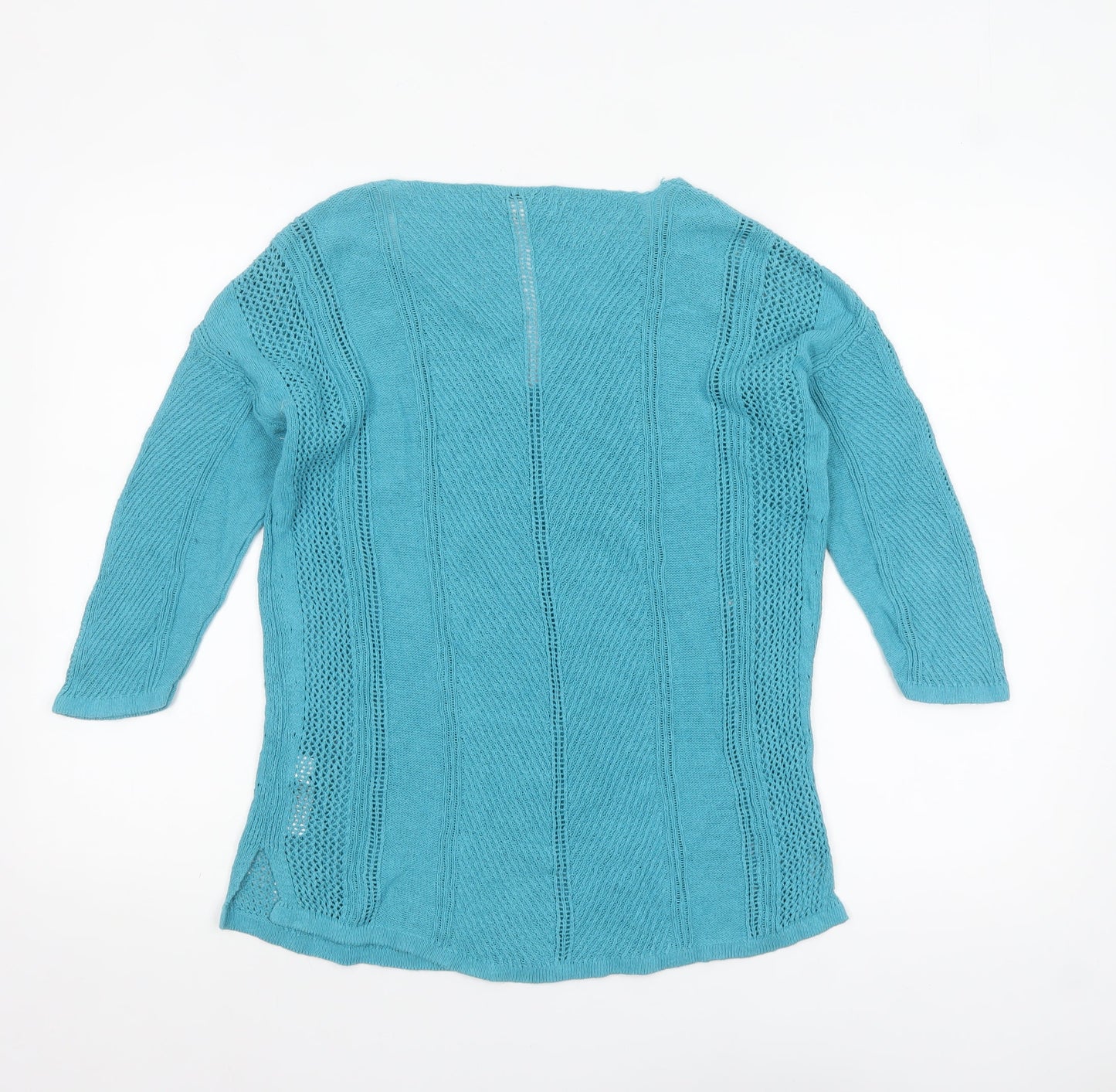 Next Women Blue Cotton Knit V-Neck 3/4 Sleeve Pullover Jumper Size 12