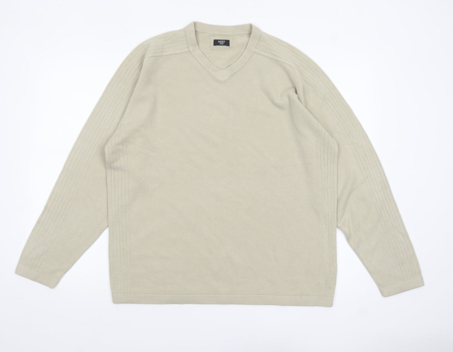 Next Men’s Beige Acrylic V-Neck Jumper Size L Regular Fit