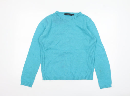 Isle Essentials Women Blue Wool Blend Crew Neck Jumper Size S 10-12