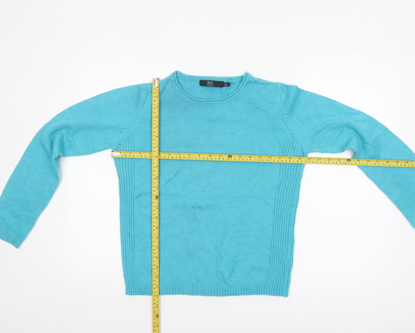 Isle Essentials Women Blue Wool Blend Crew Neck Jumper Size S 10-12